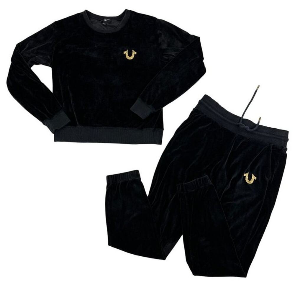 True Religion Velour Sweatshirt and Sweatpants in Black